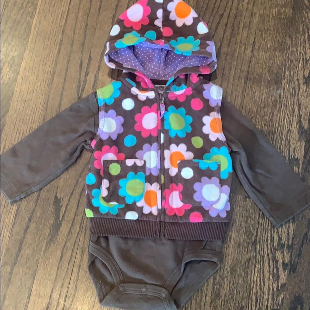 Flower sweater vest with long sleeve onesie 12mo